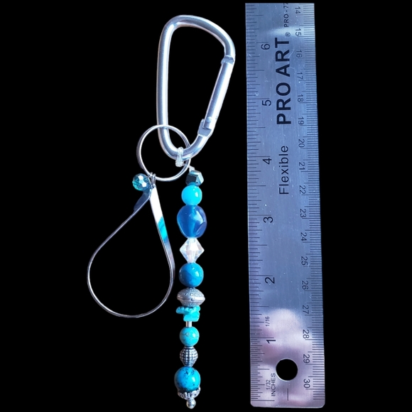 Delicate Silver, Blue & Turquoise Hand Crafted Beaded Keychain - Picture 5 of 6